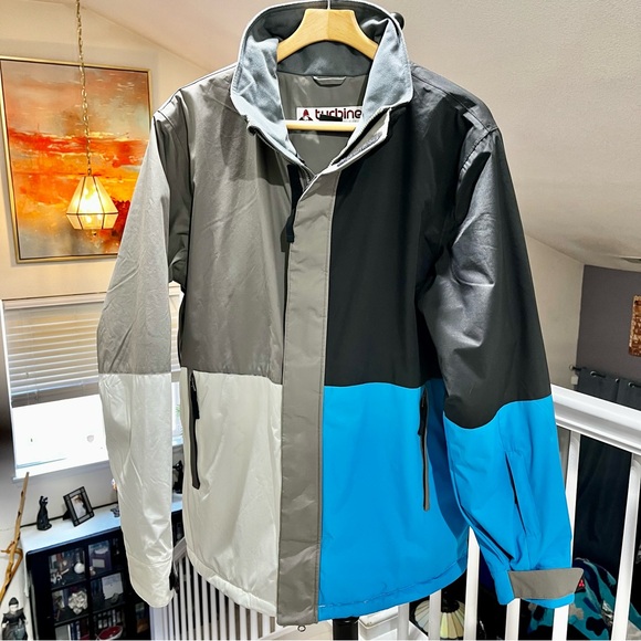 Men's Turbine Jacket Black, Gray, Blue Colorblock Snowboarding Jacket Coat Sz.LG - Picture 1 of 12
